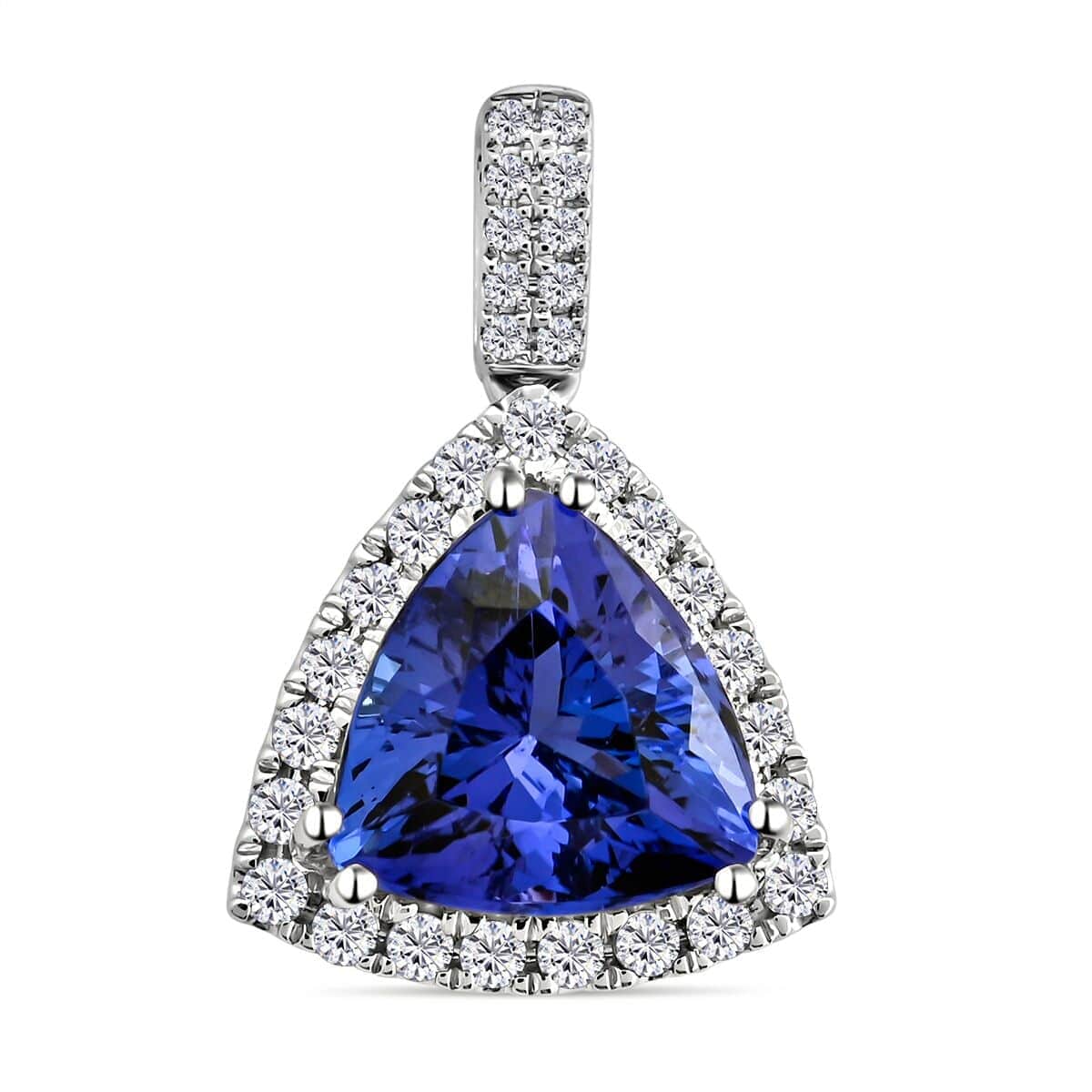 Certified & Appraised Rhapsody AAAA Tanzanite and E-F VS Diamond 3.05 ctw Halo Pendant in 950 Platinum image number 0