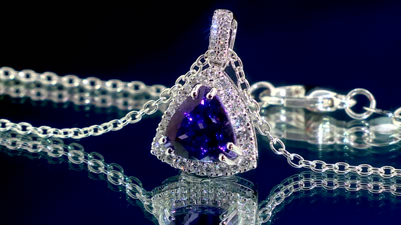 Certified & Appraised Rhapsody AAAA Tanzanite and E-F VS Diamond 3.05 ctw Halo Pendant in 950 Platinum