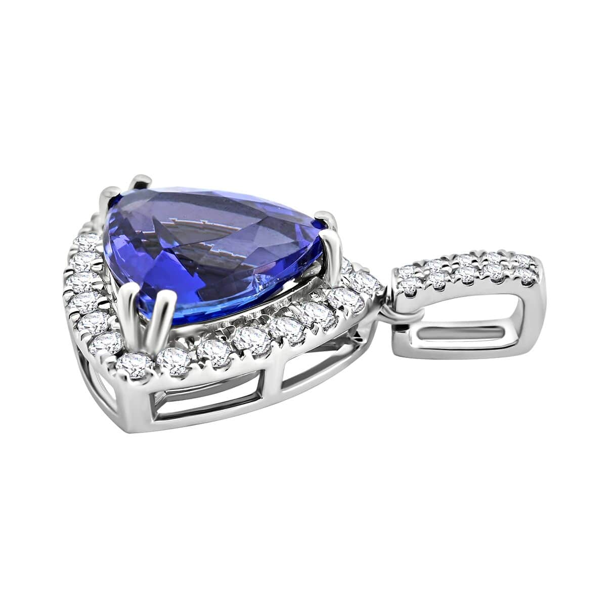 Certified & Appraised Rhapsody AAAA Tanzanite and E-F VS Diamond 3.05 ctw Halo Pendant in 950 Platinum image number 3