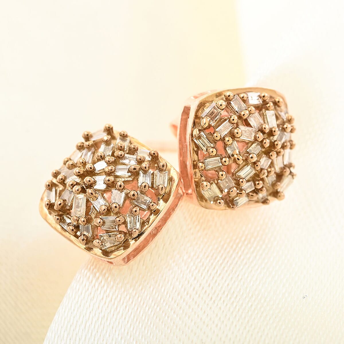 Natural Champagne Diamond Stud Earrings in Vermeil Rose Gold Over Sterling Silver 0.25 ctw image number 1