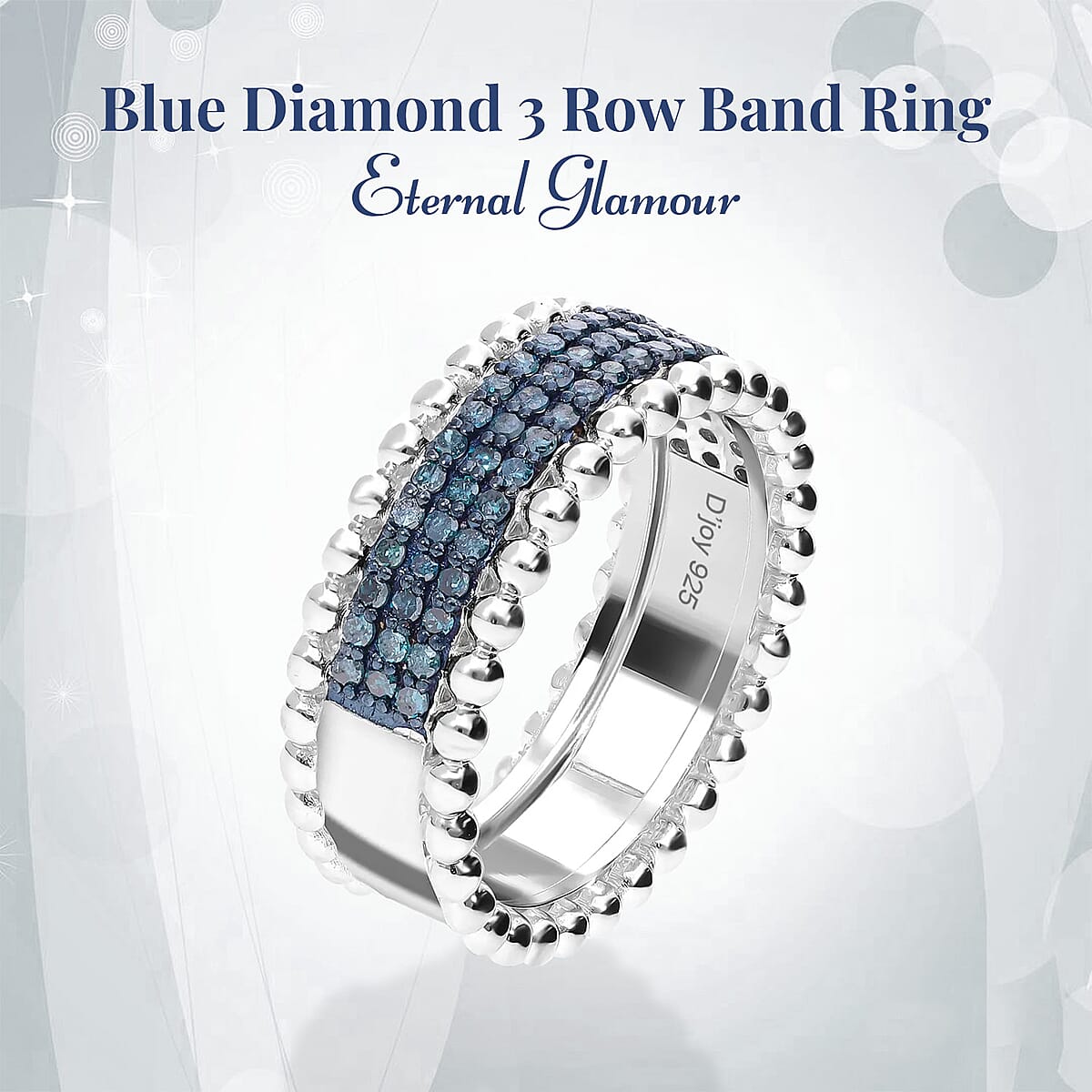 Doorbuster Blue Diamond 3 Row Eternity Ring in Platinum Over Sterling Silver (Size 10.0) 0.50 ctw image number 2