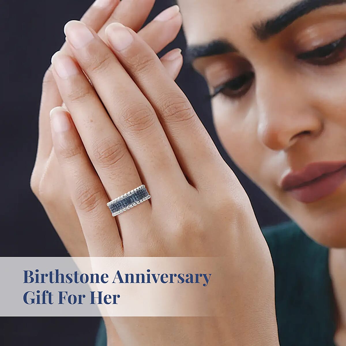 Doorbuster Blue Diamond 3 Row Eternity Ring in Platinum Over Sterling Silver (Size 10.0) 0.50 ctw image number 4