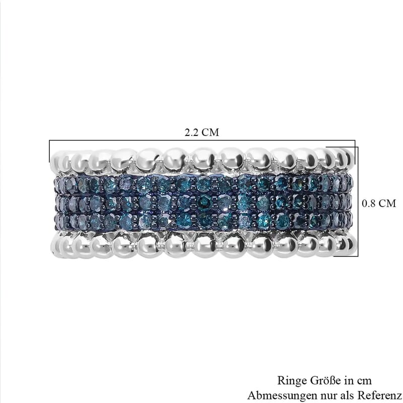 Blue Diamond (IR) 3 Row Band Ring in Platinum Over Sterling Silver, Blue Diamond Jewelry, Birthstone Anniversary Gift For Her 0.50 ctw