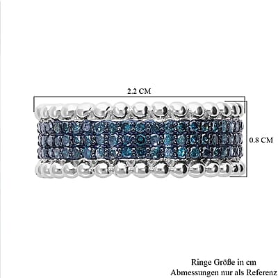 Blue Diamond 0.50 ctw 3 Row Band Ring in Platinum Over Sterling Silver, Blue Diamond Jewelry, Birthstone Anniversary Gift For Her (Size 5.00)