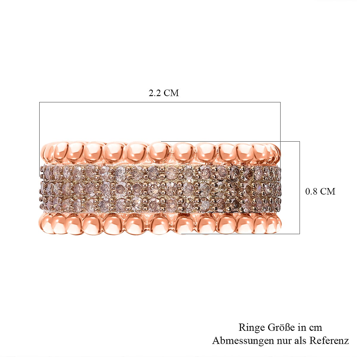 Natural Champagne Diamond 3 Row Band Ring in Vermeil Rose Gold Over Sterling Silver, Champagne Diamond Jewelry, Birthstone Anniversary Gift For Her 0.50 ctw