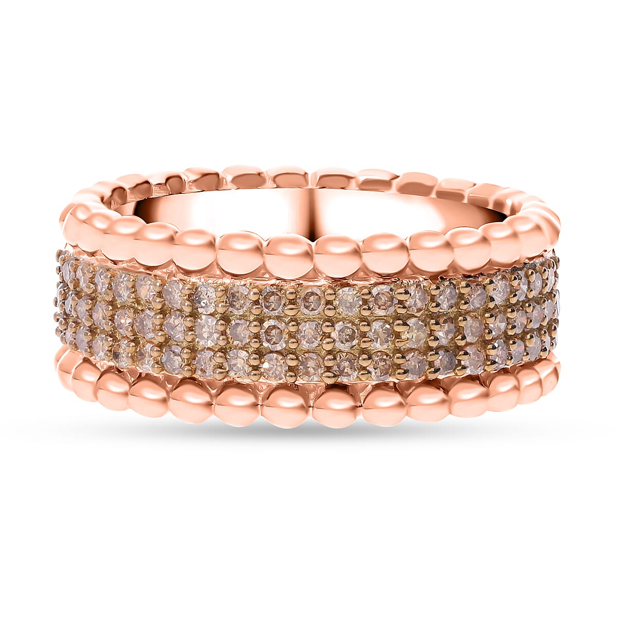 Natural Champagne Diamond 3 Row Band Ring in Vermeil Rose Gold Over Sterling Silver, Champagne Diamond Jewelry, Birthstone Anniversary Gift For Her 0.50 ctw image number 0
