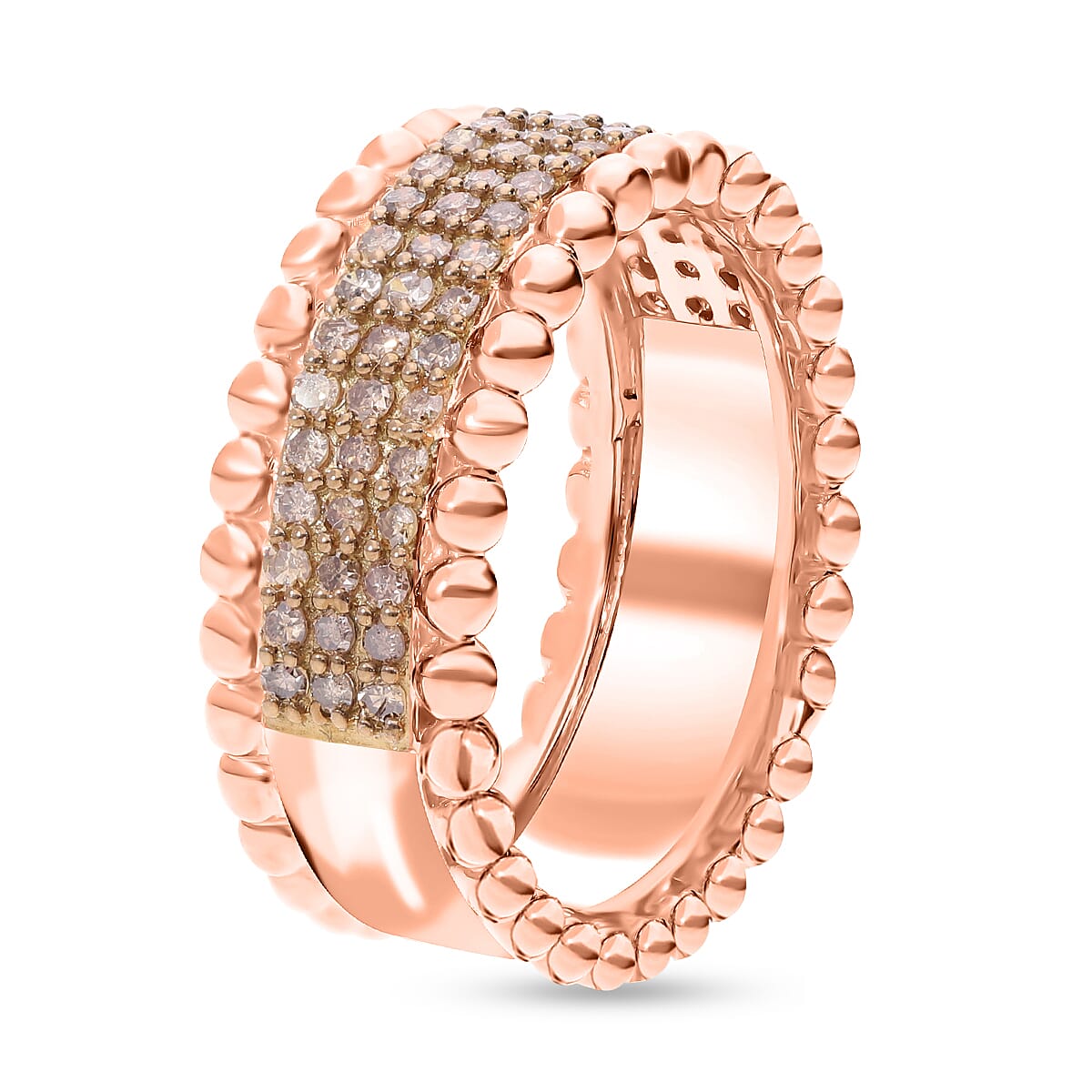 Natural Champagne Diamond 3 Row Band Ring in Vermeil Rose Gold Over Sterling Silver, Champagne Diamond Jewelry, Birthstone Anniversary Gift For Her 0.50 ctw image number 3