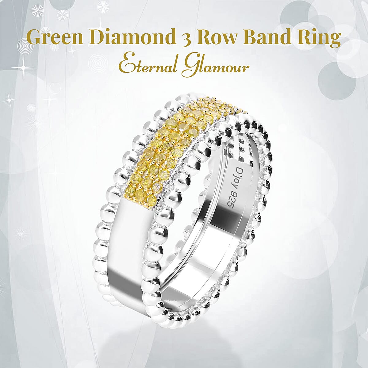 Yellow Diamond 0.50 ctw 3 Row Band Ring in Vermeil YG Over Sterling Silver, Yellow Diamond Jewelry, Birthstone Anniversary Gift For Her (Size 10.00) image number 2