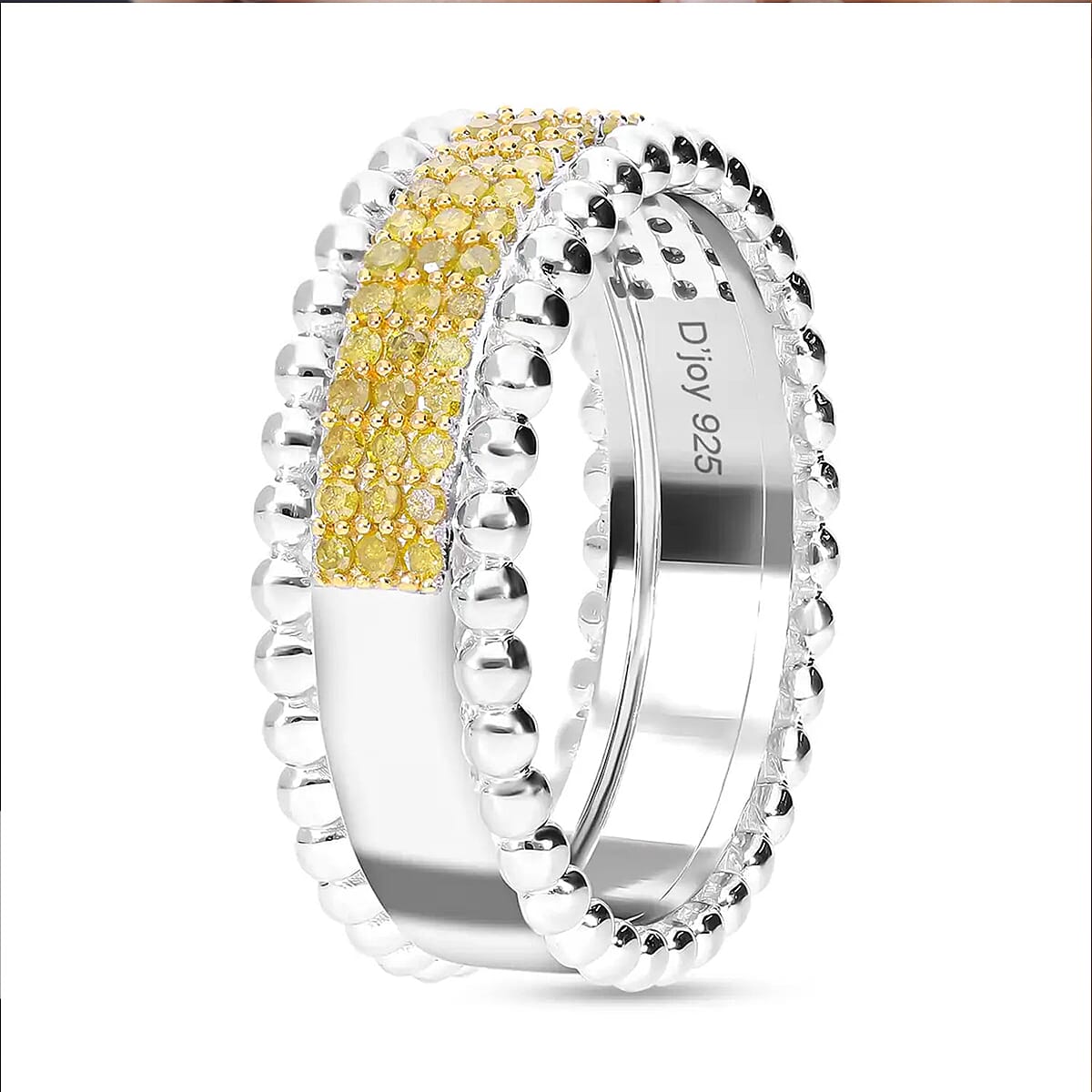 Yellow Diamond 0.50 ctw 3 Row Band Ring in Vermeil YG Over Sterling Silver, Yellow Diamond Jewelry, Birthstone Anniversary Gift For Her (Size 10.00) image number 5