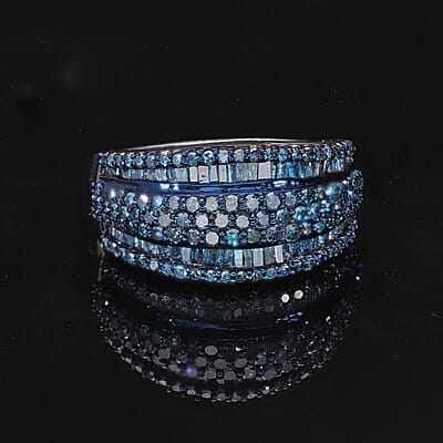 D'Joy Blue Diamond 2.00 ctw Ring in Platinum Over Sterling Silver (Size 7.0)