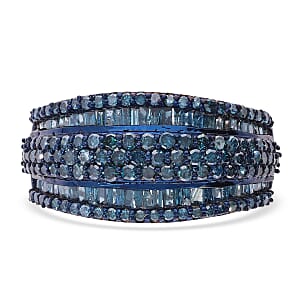 D'Joy Blue Diamond Ring in Platinum Over Sterling Silver (Size 8.0) 2.00 ctw