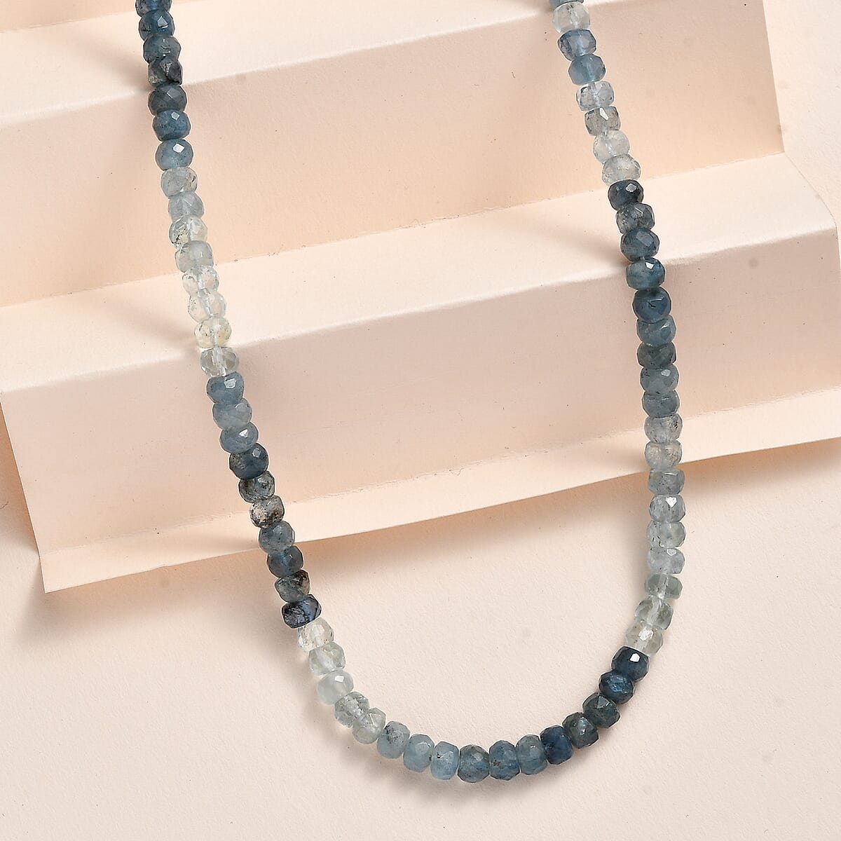 Shades of Aquamarine Beaded Necklace (18-20 Inches) in Rhodium Over Sterling Silver 82.00 ctw image number 1