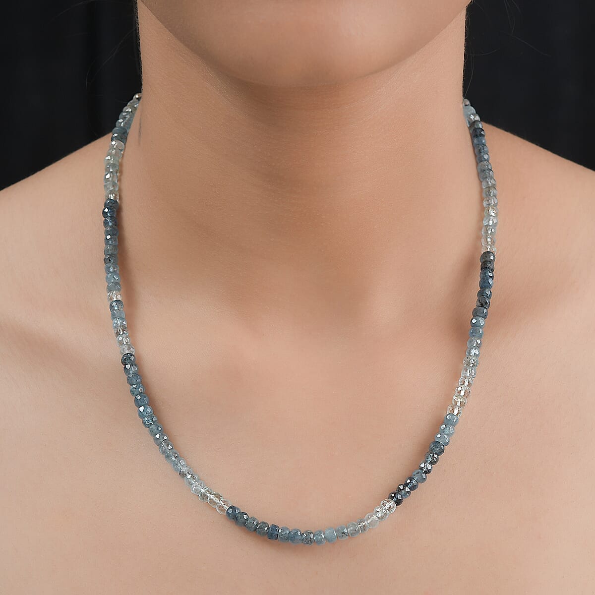 Shades of Aquamarine Beaded Necklace (18-20 Inches) in Rhodium Over Sterling Silver 82.00 ctw image number 2