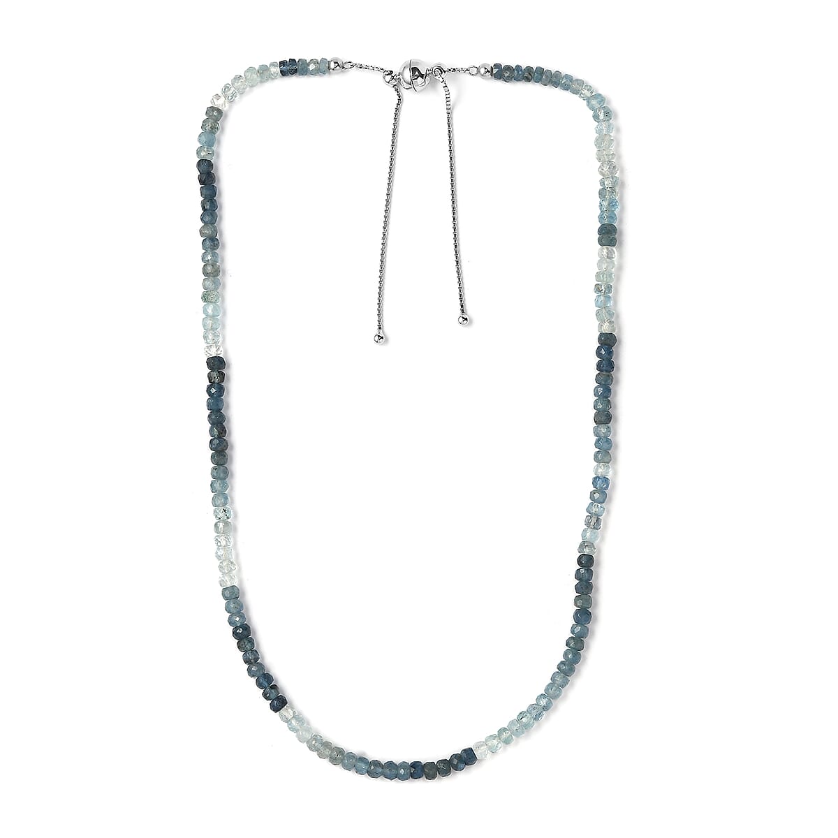 Shades of Aquamarine Beaded Necklace (18-20 Inches) in Rhodium Over Sterling Silver 82.00 ctw image number 3
