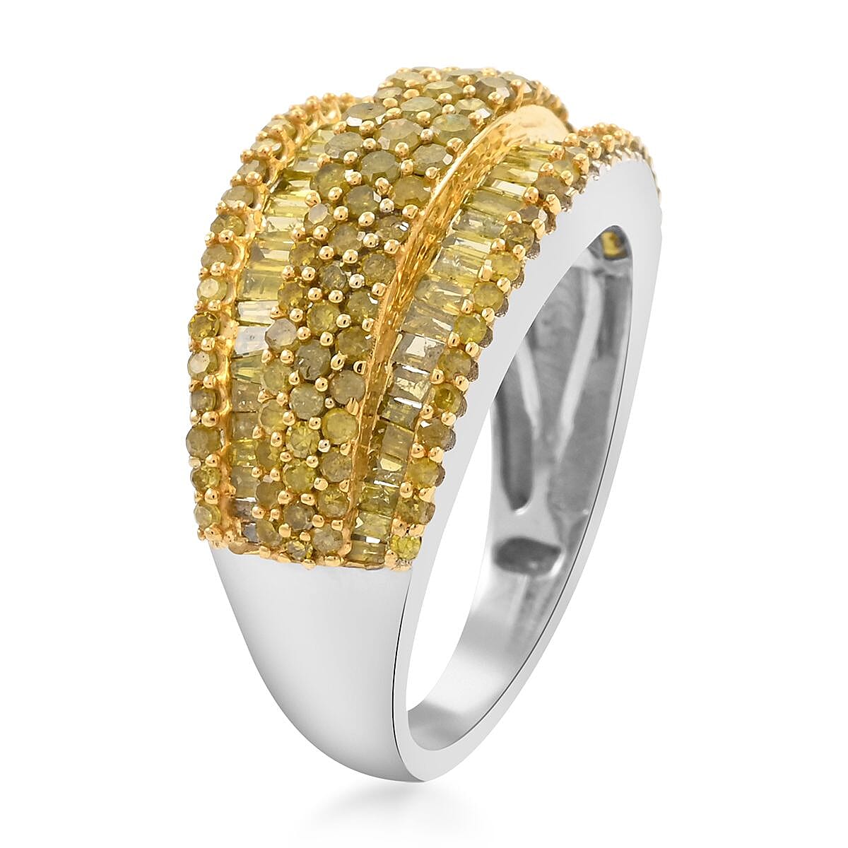 Doorbuster Yellow Diamond Ring in Platinum Over Sterling Silver (Size 10.0) 2.00 ctw image number 3