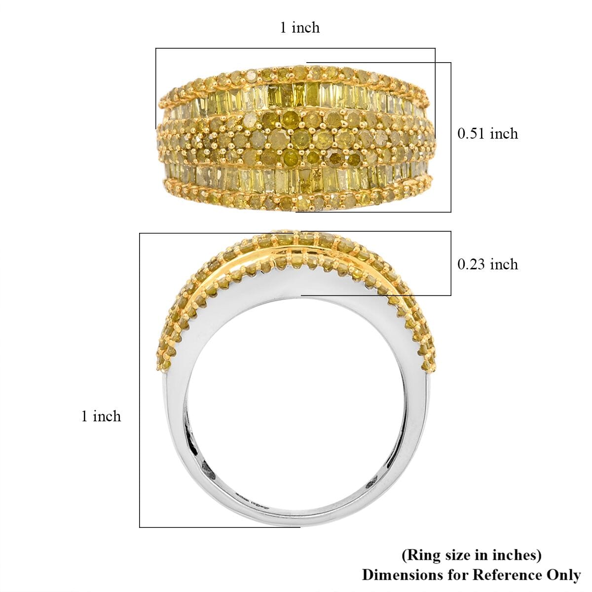 Yellow Diamond  2.00 ctw Ring in Platinum Over Sterling Silver (Size 9.0) image number 5