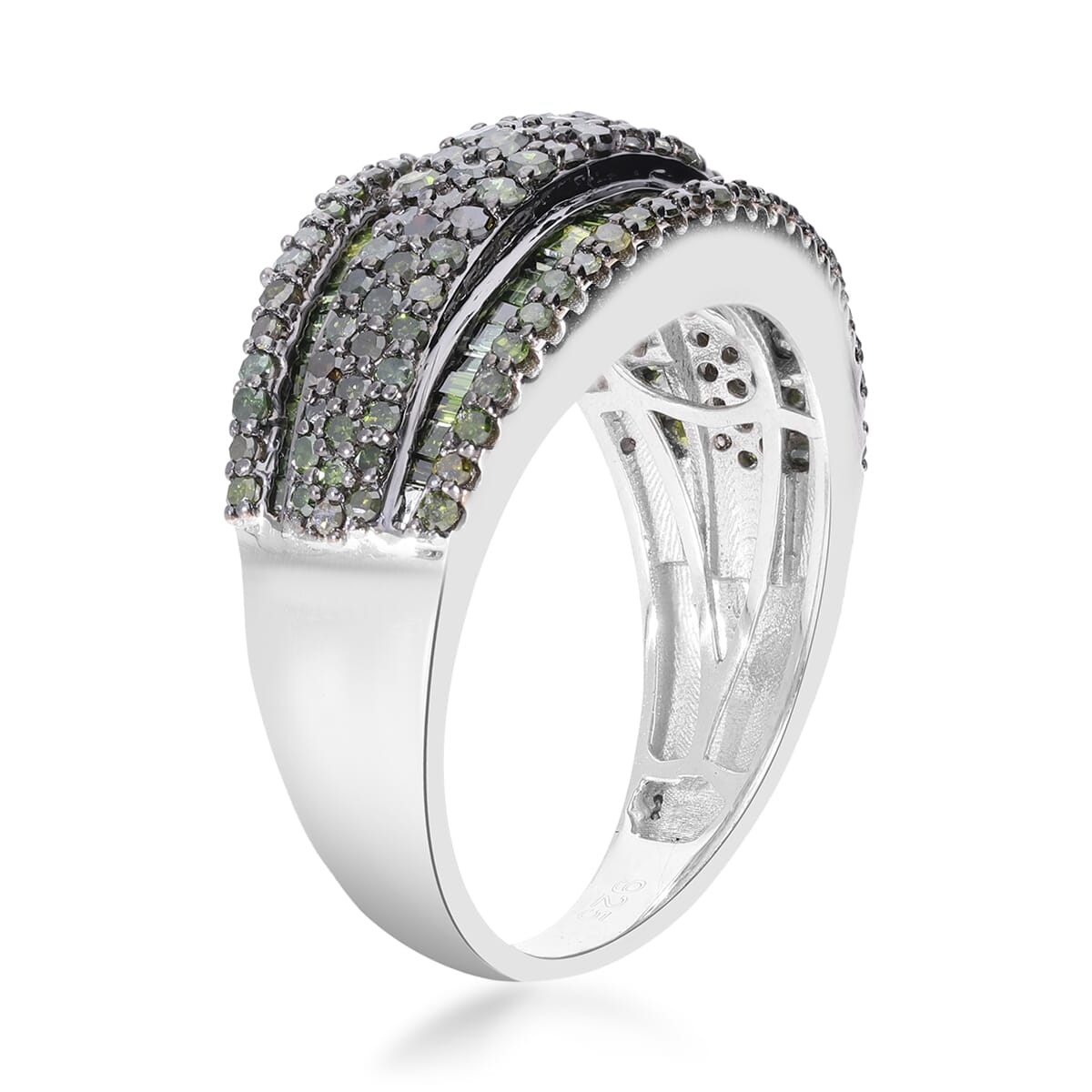 Green Diamond 2.00 ctw Ring in Platinum Over Sterling Silver (Size 7.0)  image number 3