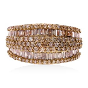 Natural Champagne Diamond Ring in Vermeil Rose Gold Over Sterling Silver (Size 10.0) 2.00 ctw