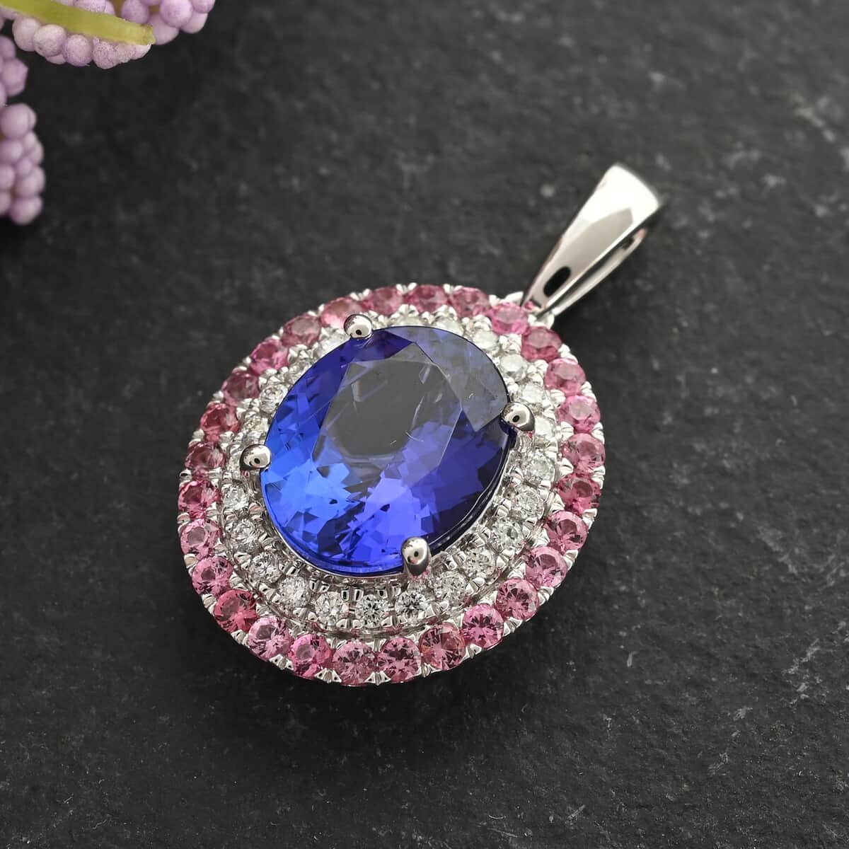 Certified & Appraised Rhapsody 950 Platinum AAAA Tanzanite and E-F VS Diamond Pendant 3.75 ctw image number 1