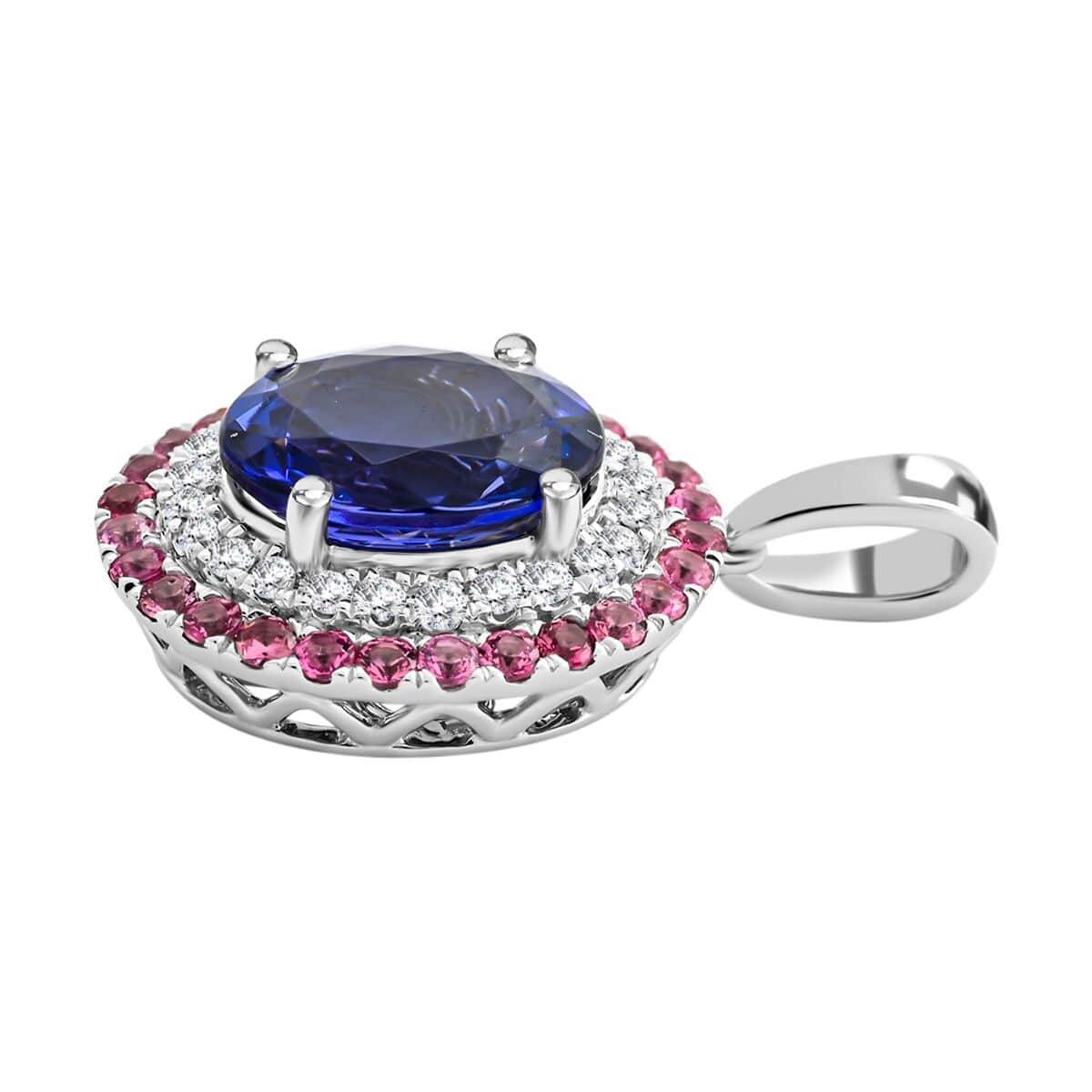 Certified & Appraised Rhapsody 950 Platinum AAAA Tanzanite and E-F VS Diamond Pendant 3.75 ctw image number 3