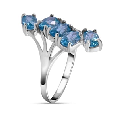 Blue Zircon 3.66 ctw Ring in Rhodium Over Sterling Silver (Size 5.5)