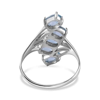Blue Zircon 3.66 ctw Ring in Rhodium Over Sterling Silver (Size 5.5)