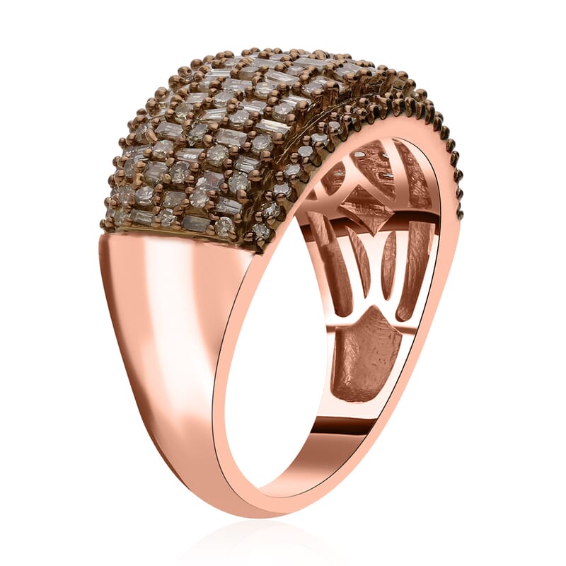 Natural Champagne Diamond Ring in Vermeil Rose Gold Over Sterling Silver 1.00 ctw