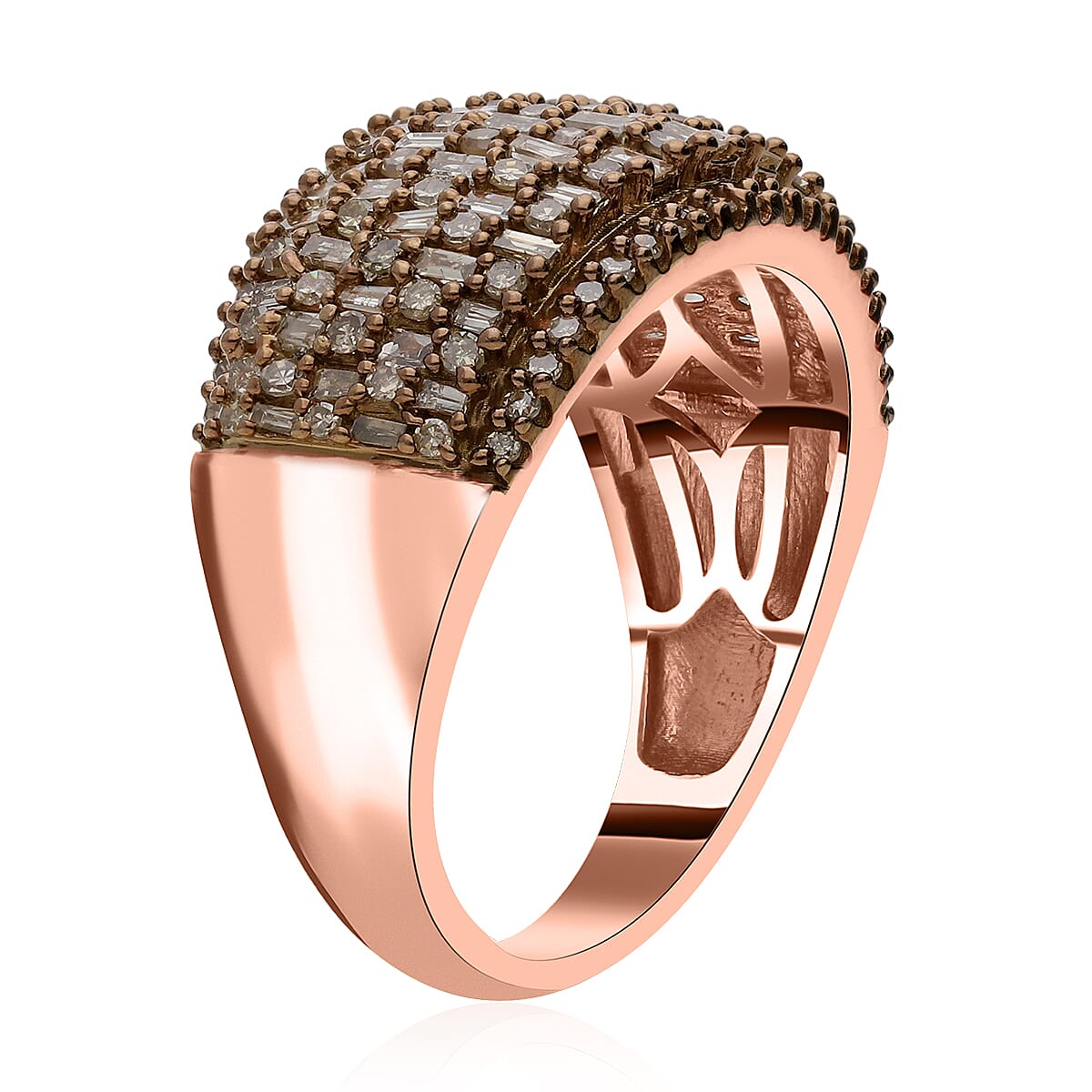 Natural Champagne Diamond Ring in Vermeil Rose Gold Over Sterling Silver 1.00 ctw image number 3
