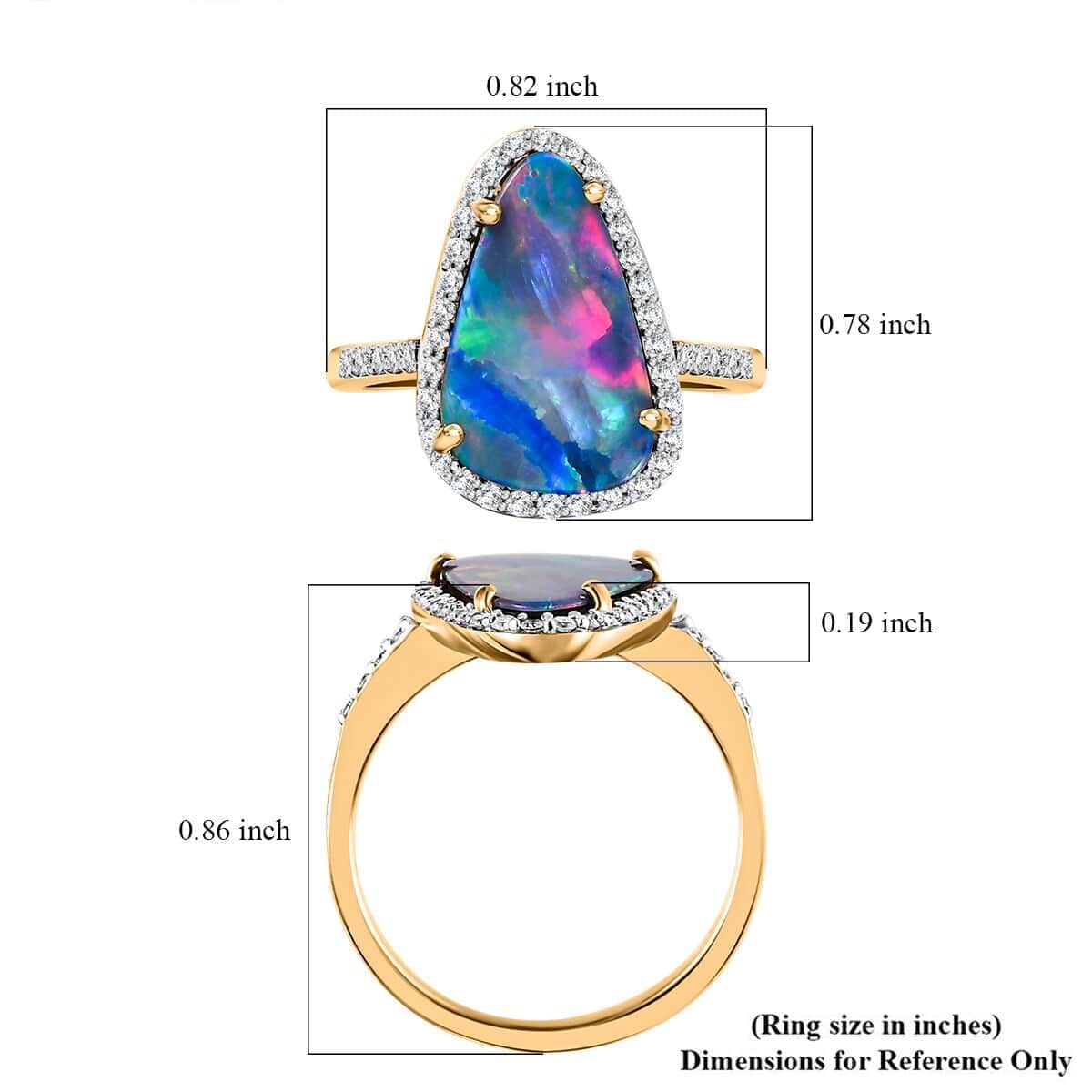 Luxoro 14K Yellow Gold Premium Boulder Opal Doublet and G-H I2 Diamond Halo Ring (Size 6.0) 3.60 ctw image number 6