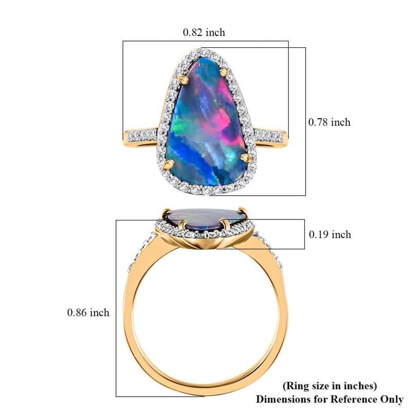 Luxoro 14K Yellow Gold Premium Boulder Opal Doublet and G-H I2 Diamond Halo Ring (Size 6.0) 3.60 ctw