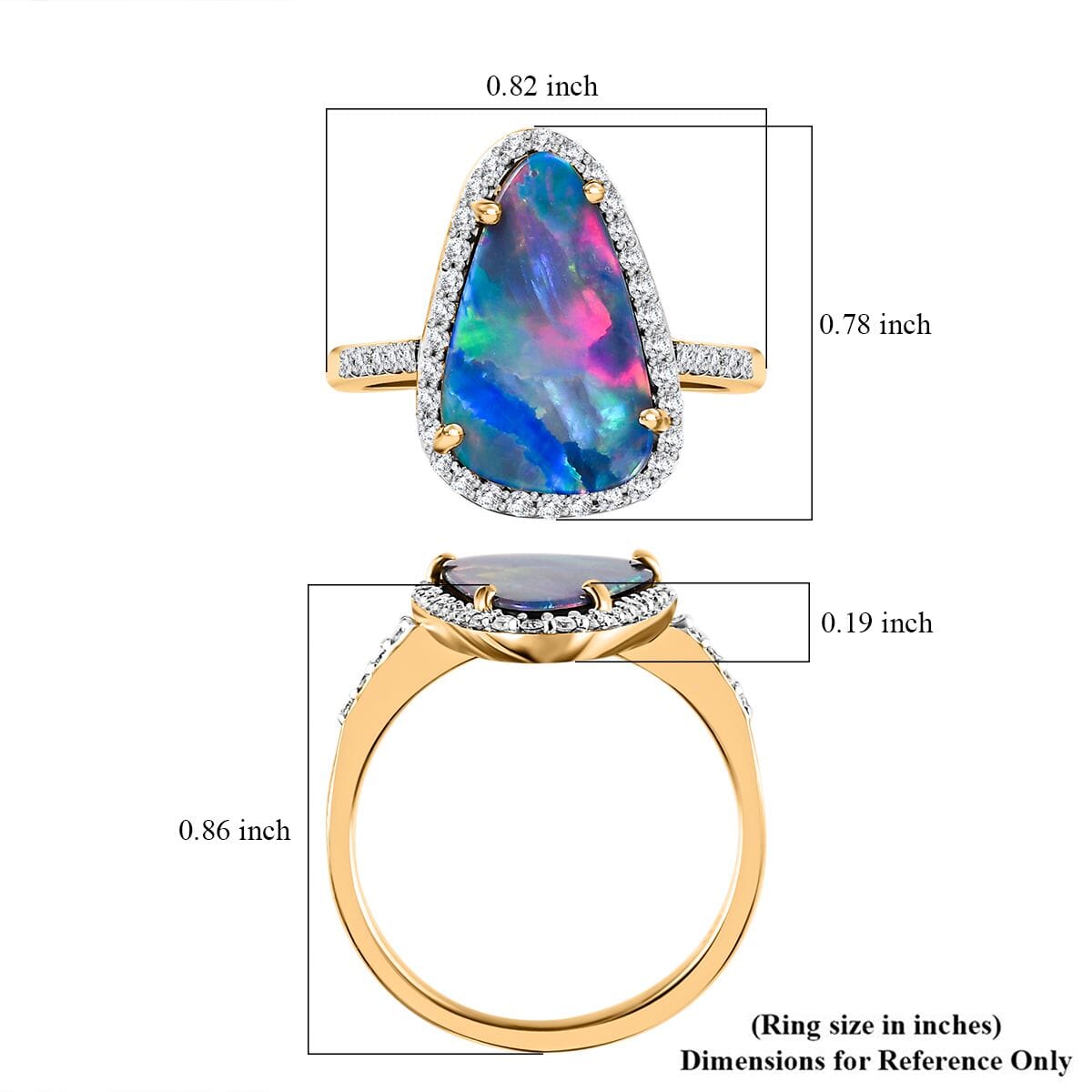 Luxoro 14K Yellow Gold Premium Boulder Opal Doublet and G-H I2 Diamond Halo Ring (Size 9.0) 3.60 ctw image number 6