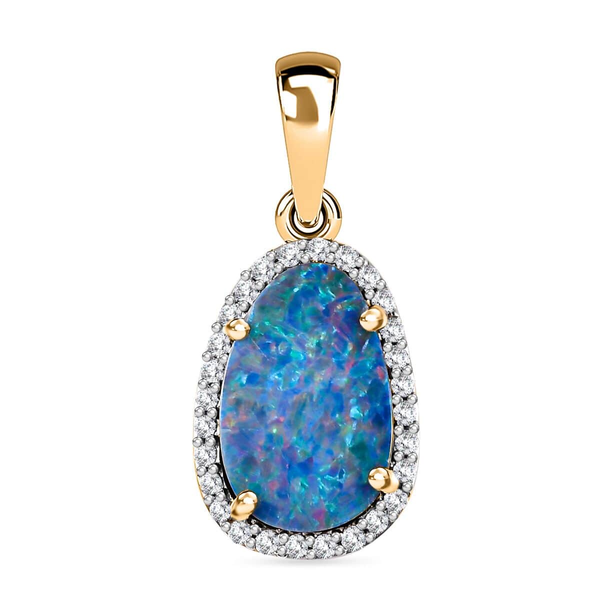 Luxoro 14K Yellow Gold Premium Boulder Opal Doublet and I2 Diamond Pendant (Size 7.0) 2.50 ctw image number 0