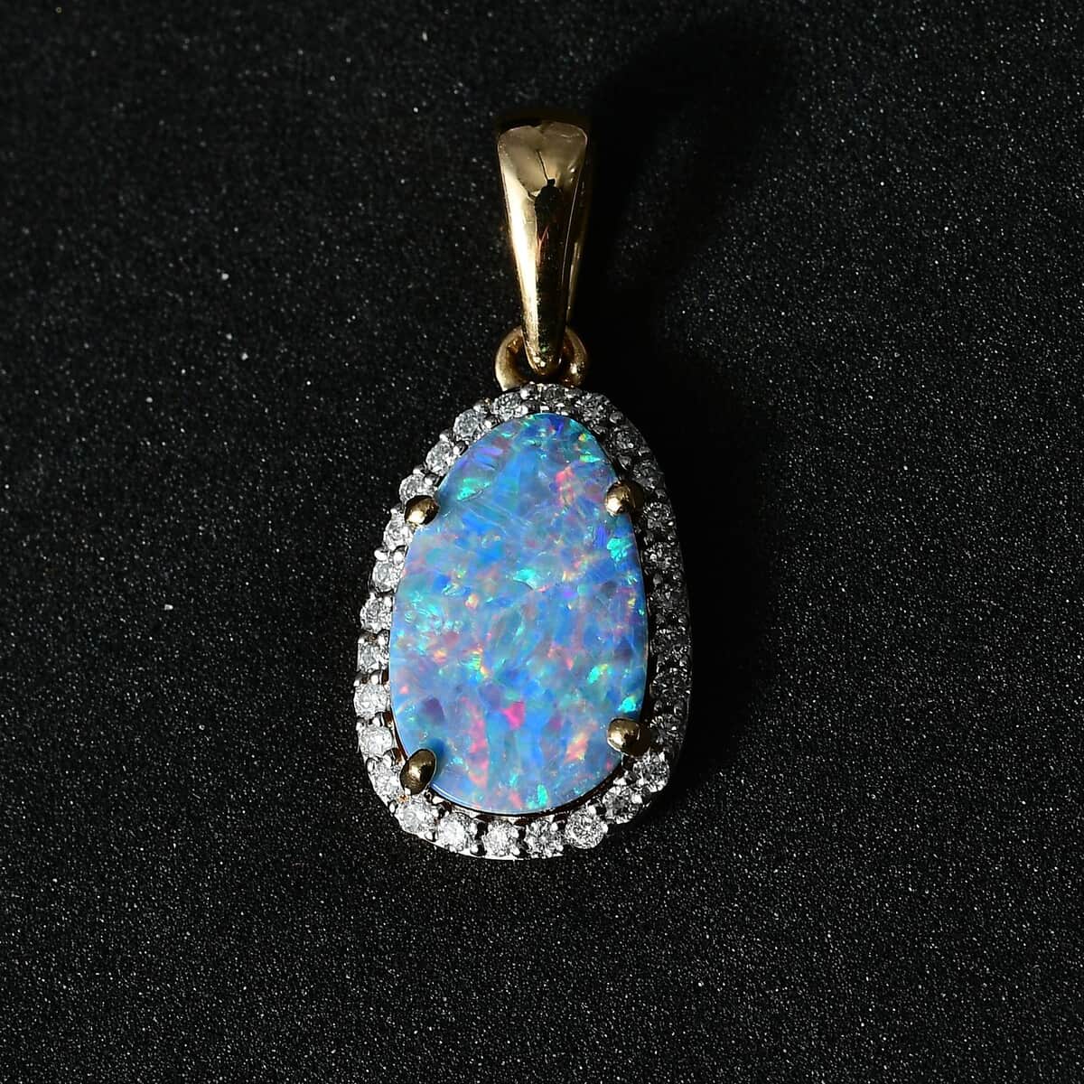 Luxoro 14K Yellow Gold Premium Boulder Opal Doublet and I2 Diamond Pendant (Size 7.0) 2.50 ctw image number 2