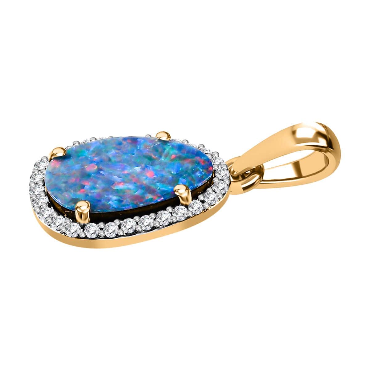 Luxoro 14K Yellow Gold Premium Boulder Opal Doublet and I2 Diamond Pendant (Size 7.0) 2.50 ctw image number 4