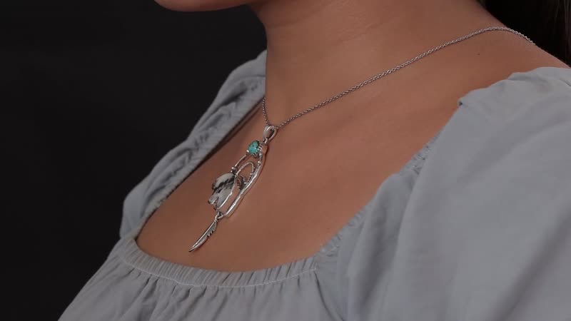Artisan Crafted White Buffalo and Royston Turquoise Bear Pendant in Sterling Silver 23.25 ctw