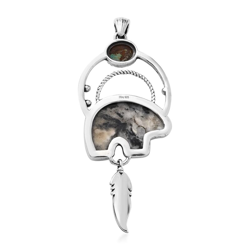 Artisan Crafted White Buffalo and Royston Turquoise Bear Pendant in Sterling Silver 23.25 ctw