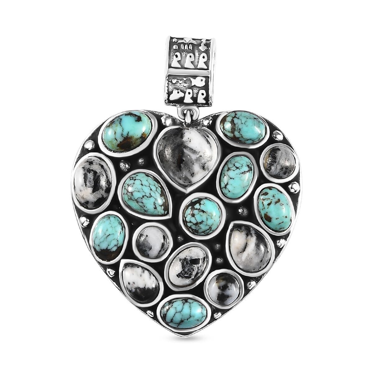 Artisan Crafted Blue Moon Turquoise and White Buffalo Heart Pendant in Sterling Silver 10.00 ctw image number 0