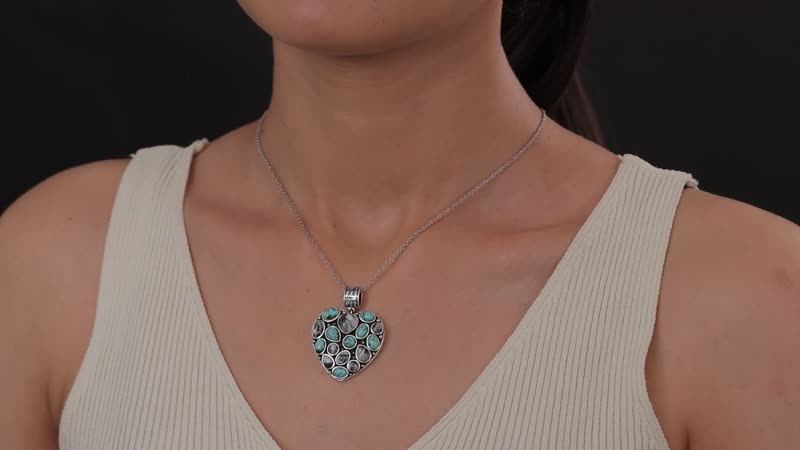 Artisan Crafted Blue Moon Turquoise and White Buffalo Heart Pendant in Sterling Silver 10.00 ctw