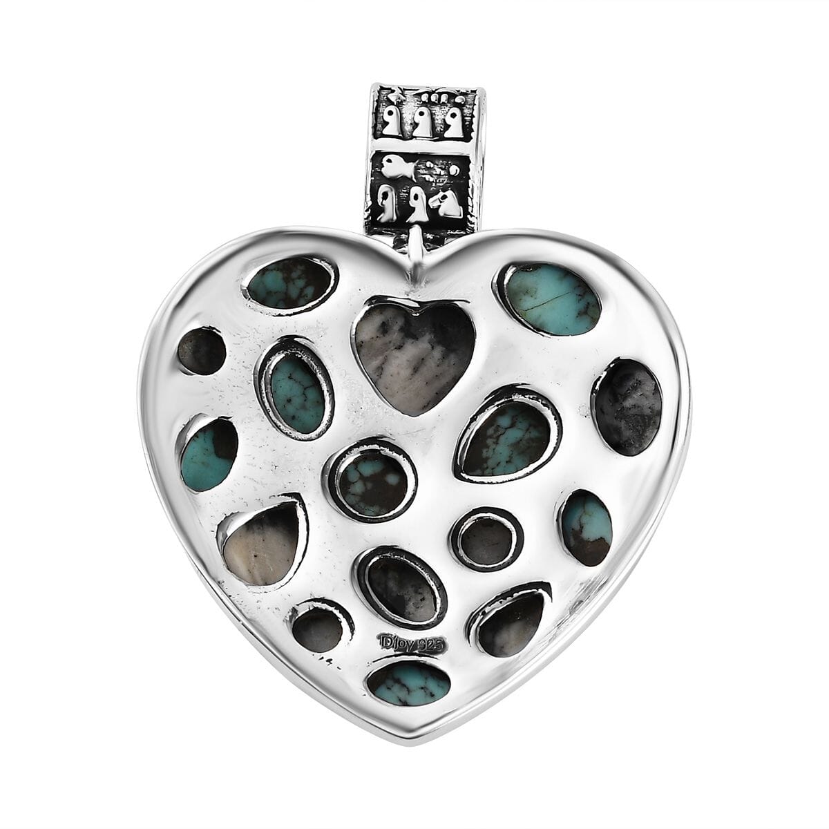 Artisan Crafted Blue Moon Turquoise and White Buffalo Heart Pendant in Sterling Silver 10.00 ctw image number 4