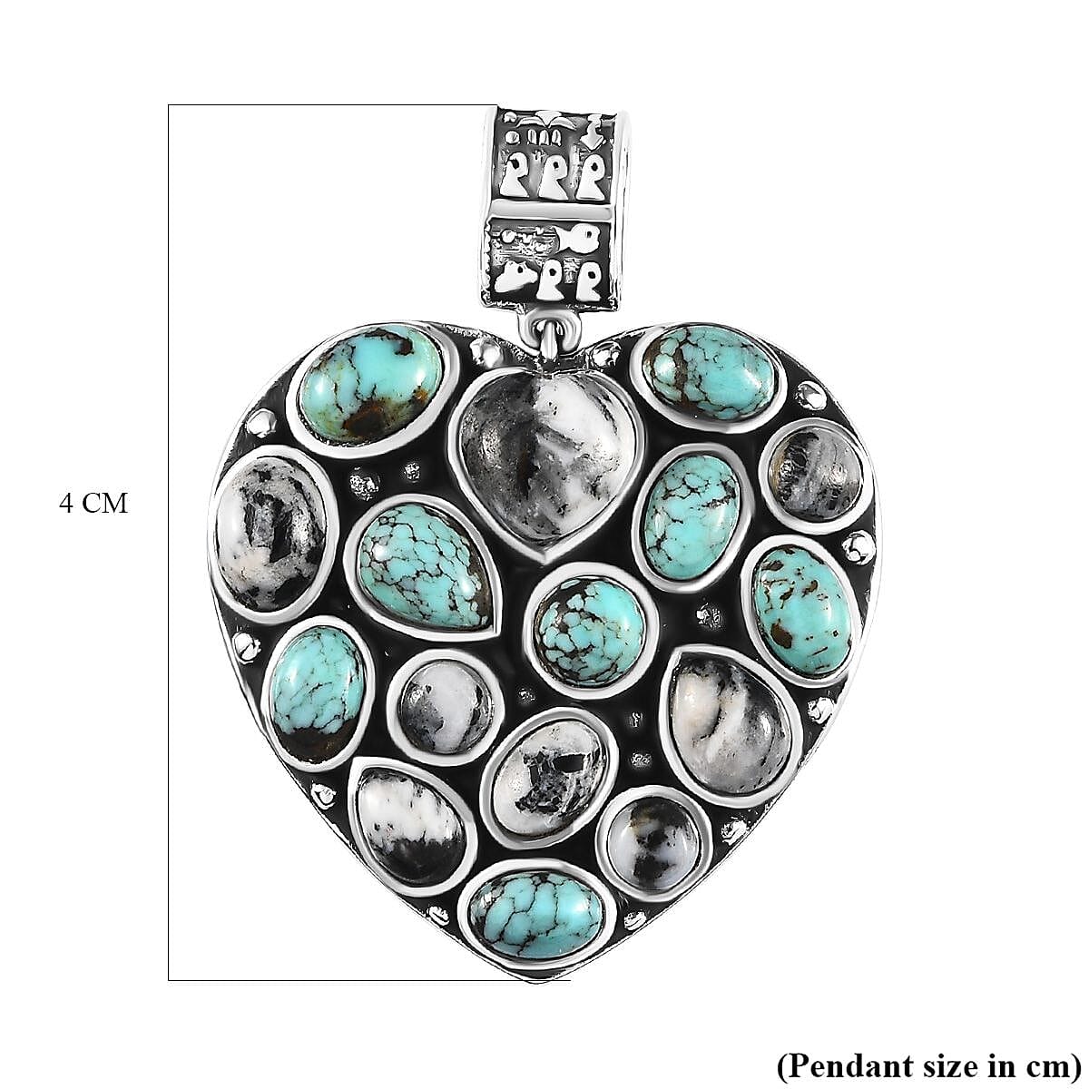 Artisan Crafted Blue Moon Turquoise and White Buffalo Heart Pendant in Sterling Silver 10.00 ctw