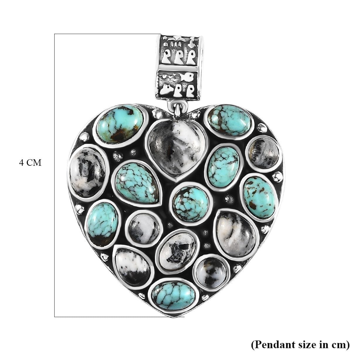Artisan Crafted Blue Moon Turquoise and White Buffalo Heart Pendant in Sterling Silver 10.00 ctw image number 5