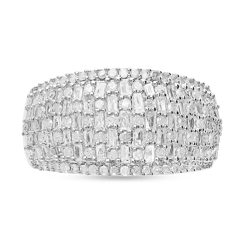 Diamond Ring in Platinum Over Sterling Silver (Size 10.0) 1.00 ctw