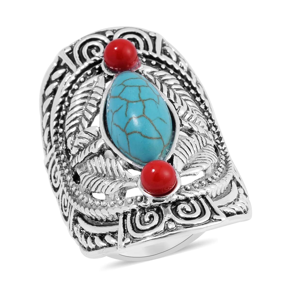 Epic Deal Constituted Blue and Red Howlite Ring in Silvertone (Size 10.0) 1.70 ctw image number 0