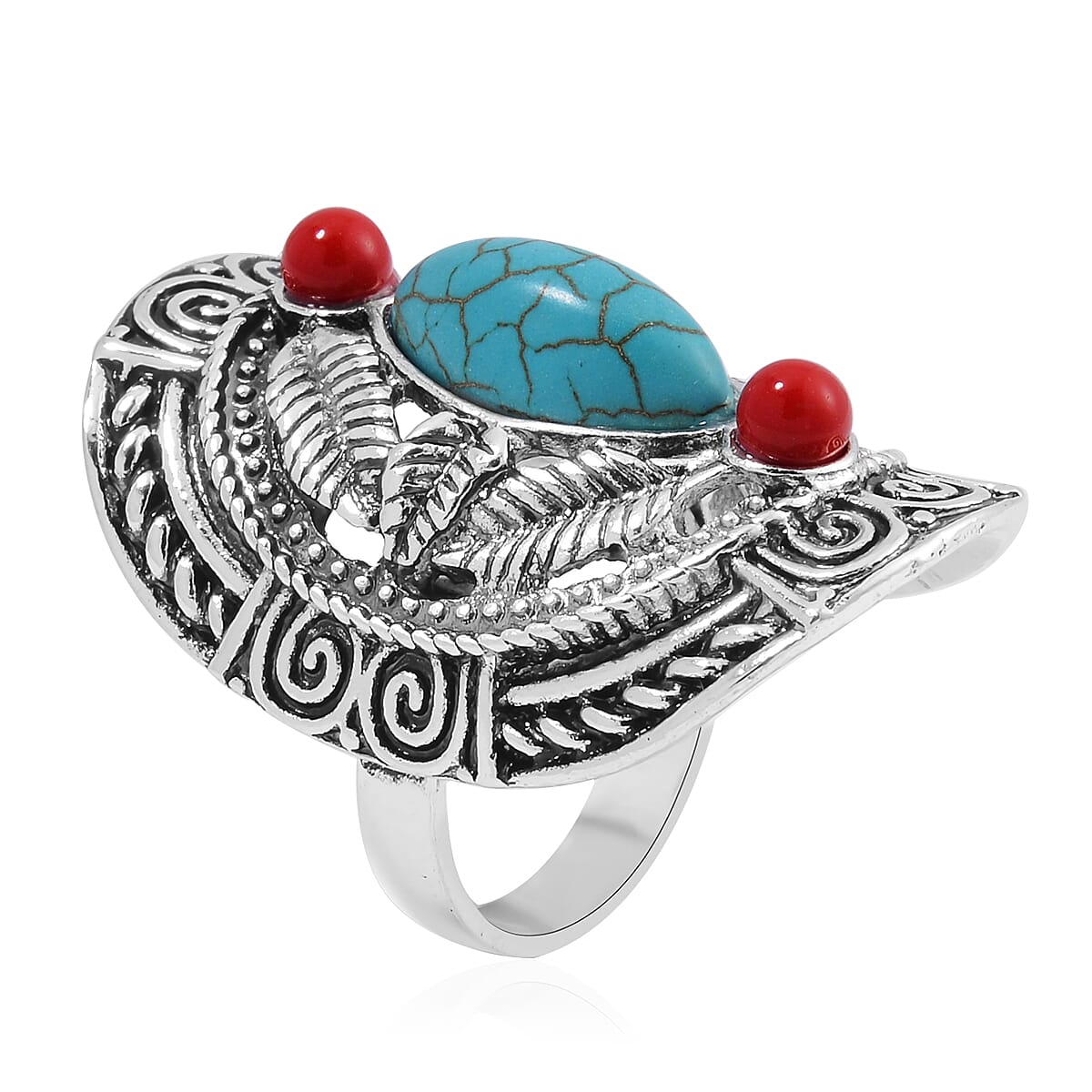 Constituted Blue and Red Howlite Ring in Silvertone (Size 10.0) 1.70 ctw