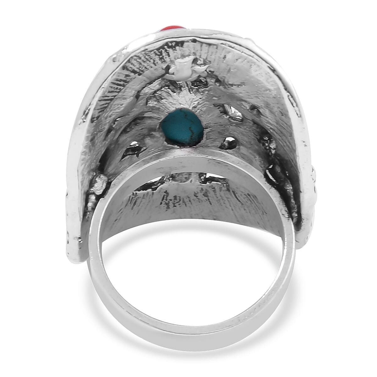 Constituted Blue and Red Howlite Ring in Silvertone (Size 10.0) 1.70 ctw