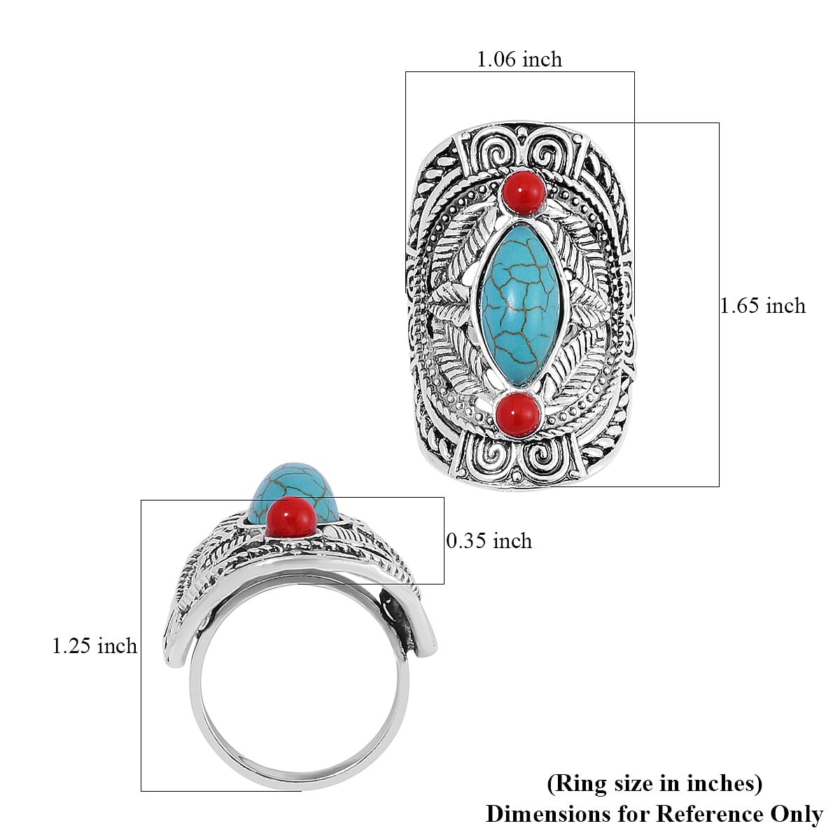 Constituted Blue and Red Howlite Ring in Silvertone (Size 10.0) 1.70 ctw