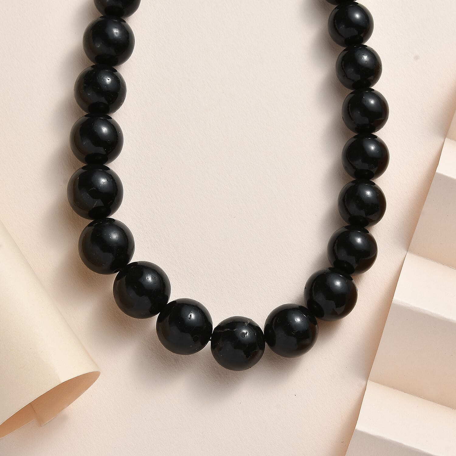 Shungite Beaded Necklace 20 Inches in 18K RG Plated 460.00 ctw