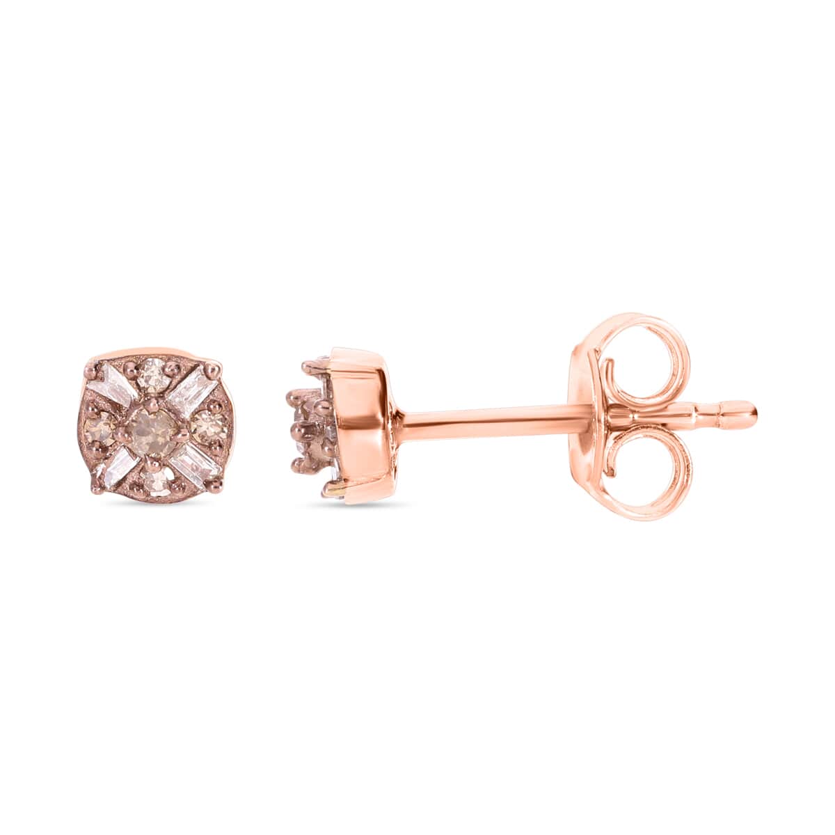 Natural Champagne Diamond Stud Earrings in Vermeil Rose Gold Over Sterling Silver 0.15 ctw image number 0