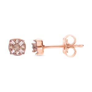 Natural Champagne Diamond 0.15 ctw Stud Earrings in Vermeil Rose Gold Over Sterling Silver 