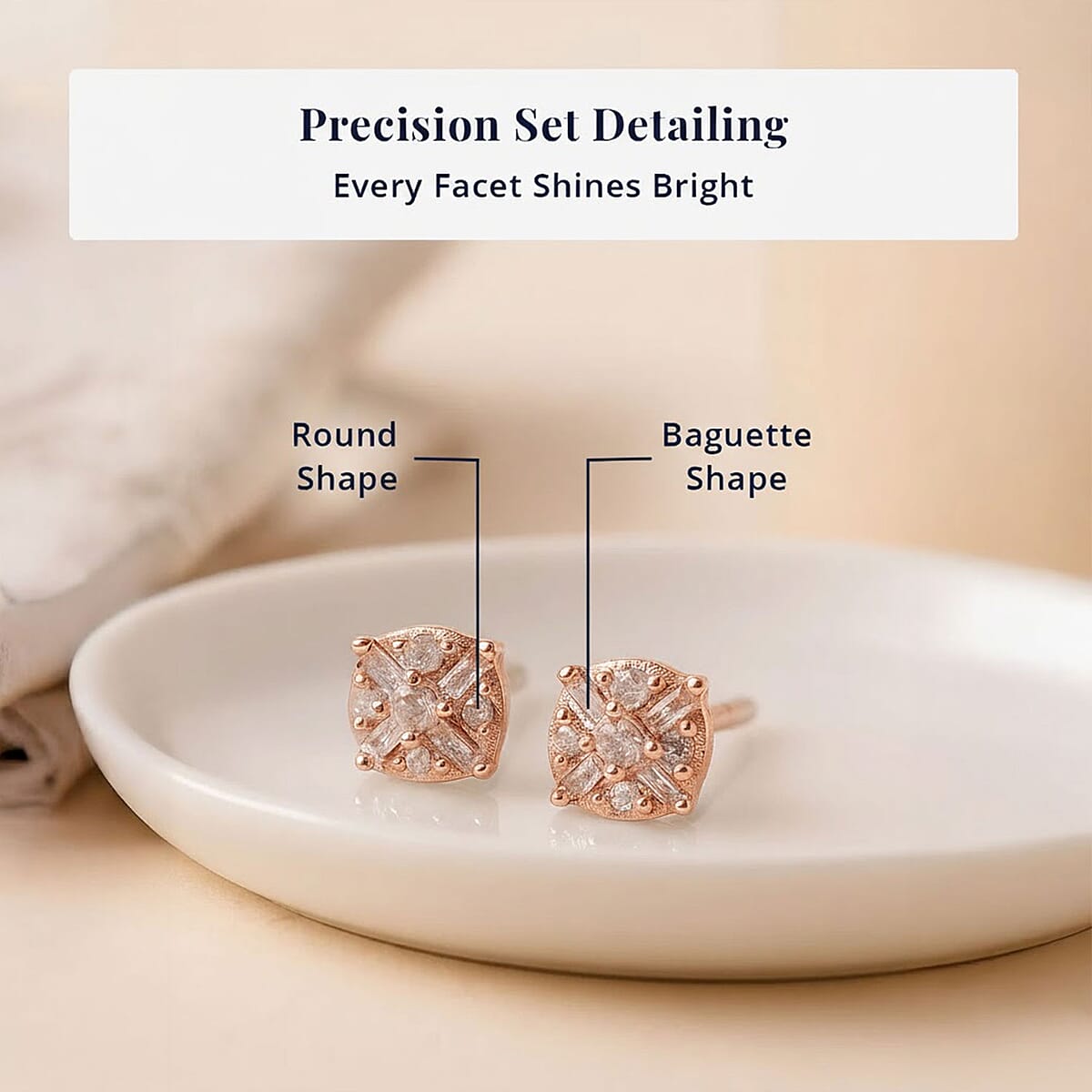 D'Joy Natural Champagne Diamond 0.15 ctw Stud Earrings in Vermeil Rose Gold Over Sterling Silver  image number 5